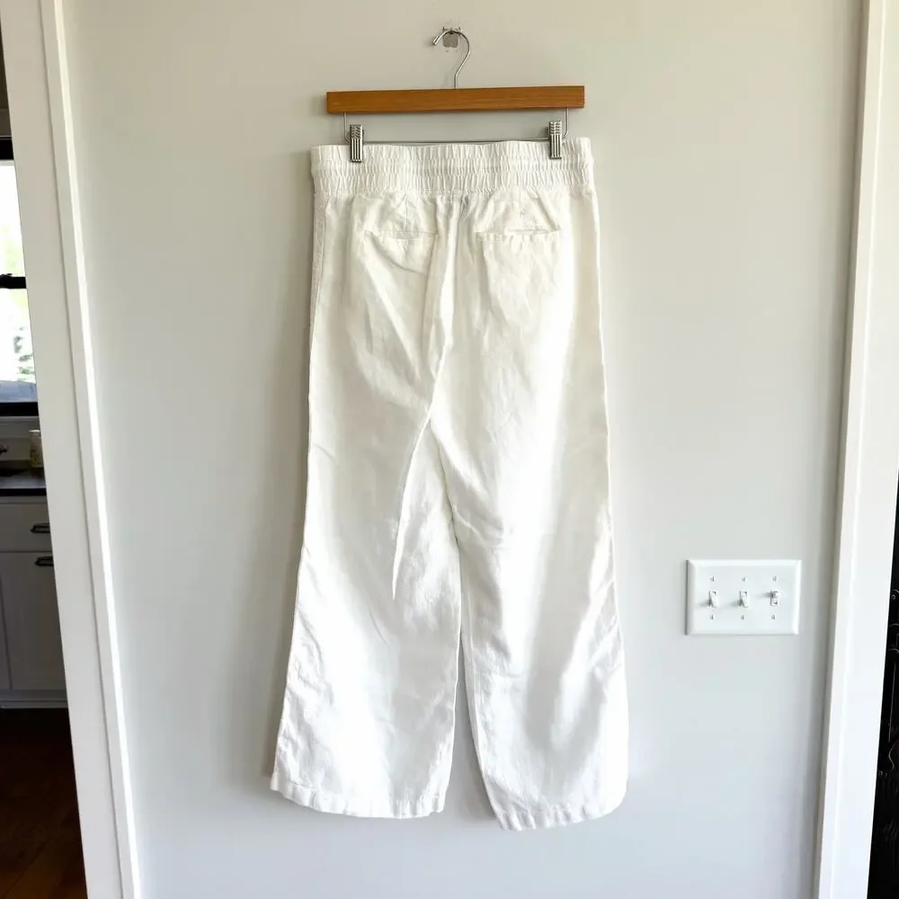 Athleta Cabo Linen Drawcord Waist Wide Leg Pants White 6